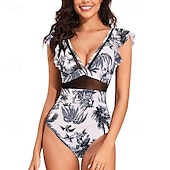 billiga One Pieces &amp; Tankinis-Dam Baddräkt Volang Djup V-hals Badkläder Solid färg Badkläder Svart Rodnande Rosa Andningsfunktion Snabb tork Lättvikt Ärmlös - Simmning Surfing Strand Sommar Vår