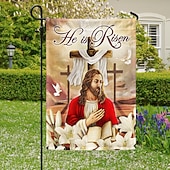 abordables Banderas de Jardín, Banner-Bandera de Jardín 12x18 Pulgadas Decoraciones al Aire Libre Bienvenida Bandera de Jardín Patio Bandera Cruz Jesús Bandera de Jardín Doble Cara Banderas al Aire Libre 1pc