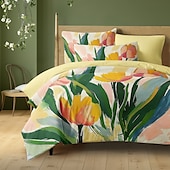 economico 100% cotone-Set copripiumino serie tropicale floreale 100% cotone, set da 3 pezzi per un&#039;estate morbida sulla pelle e di lunga durata