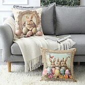 cheap Holiday Cushion Cover-Easter Decorative Toss Pillows Cover 1PC Bunny Eggs Soft Square Couch Cushion Case Pillowcase for Bedroom Livingroom Sofa Chair