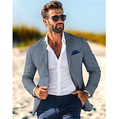 abordables Blazer en lin-Blazer en lin pour hommes veste de sport mode décontractée été unis blazer bleu poussiéreux gris clair bleu foncé coupe ajustée à simple boutonnage un bouton