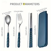 abordables Accessoires de camping-Ensemble d&#039;ustensiles de camping 3 en 1 en acier inoxydable avec couvercle en plastique réutilisable, ensemble de cuillères, fourchettes et baguettes portables pour pique-nique en camping