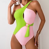 abordables Maillots une pièce et tankinis-Femme Maillot de bain 1 pièce Découpé Maillots de Bain Mosaïque Maillots de Bain Rose Claire Bleu Respirable Séchage rapide Poids Léger Sans Manches - Natation Surf Plage Eté Printemps
