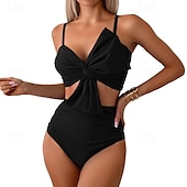 abordables Maillots une pièce et tankinis-Femme Tankini Maillot De Bain Deux Pièces V Profond Bretelles Croisées Maillots de Bain Floral Maillots de Bain Jaune foncé Noir / Blanc Respirable Séchage rapide Poids Léger Sans Manches - Natation