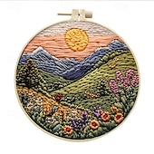 cheap Sewing &amp; Knitting &amp; Crochet-Embroidery Kit for Beginners,Cross Stitch Needlepoint Kits for Adults Starter Easy Snowy Mountain Pattern Fabric Hand Crafts,Hoops,Needle,Women DIY Hanging Plants,Sewing Hobby