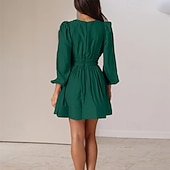 ieftine Rochie neagră casual-Pentru femei Rochie Mini Rochie casual Rochie A line Stilat Casual Vacanță Zilnic Dată Fit regulat Simplu Manșon Lung În V Negru Roz Îmbujorat Albastru piscină Portocaliu Vară