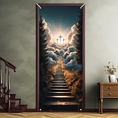 abordables Banners de Garaje y Puerta-Decoraciones para Puertas Cobertores de Puerta Cruz de Jesús Tapiz para Puerta Cortina de Puerta Decoración Fondo Banner de Puerta para la Puerta de Entrada Casa de Campo