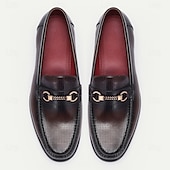 cheap Semi-Formal-Men&#039;s Perforated Brown Leather Loafers – Premium Cowhide, Metal Buckle Decoration, Breathable Business Casual Shoes for Office and Formal Events
