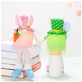 cheap Easter Lights-1 Pc Easter Long Leg Rabbit with Light, Faceless Child, Dwarf Doll, Carrot Resurrection Egg, Easter Indoor Party, Restaurant Atmosphere Decoration