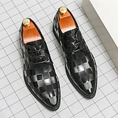 economico Formale-scarpe oxford da uomo in similpelle con motivo a scacchi neri - scarpe eleganti con lacci per lavoro, matrimoni e occasioni speciali