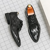 economico Formale-scarpe oxford da uomo in similpelle con motivo a scacchi neri - scarpe eleganti con lacci per lavoro, matrimoni e occasioni speciali