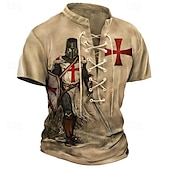 cheap Faith T shirts-Men&#039;s T Shirt Graphic Knights Templar Stand Collar Clothing Apparel 3D Print Causal Memorial Day Short Sleeve Lace up Print Polyester Vintage Fashion Designer