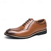 abordables Officiel-chaussures habillées à lacets en similicuir marron classiques pour hommes – chaussures formelles élégantes pour les affaires et les occasions spéciales