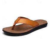 preiswerte Kleidungs-Sandalen-Braune Flip-Flops aus Kunstleder für Herren - lässige Sommersandalen mit offener Spitze und bequemer Sohle für Strand und Alltag