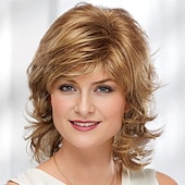 cheap Older Wigs-Phoebe WhisperLite Wig Flirty Mid-Length Wig with Face-Framing Fringe and Soft Waves / Multi-Tonal Shades of Blonde Silver Brown and Red