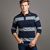 Voor heren Gestreept Rugbypolo Lange mouw Poloshirt Overhemden met kraag Sportkleding Casual School Buiten Sportkleding 3D-afdrukken Lente Herfst Winter Donkerblauw