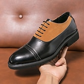abordables Officiel-chaussures richelieu en similicuir noir et beige pour hommes – chaussures habillées à lacets élégantes avec semelle confortable pour les occasions professionnelles et décontractées