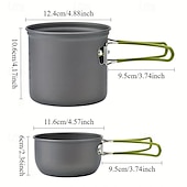 お買い得  キャンプキッチン-キャンプ用調理器具セット、ノンスティック軽量キャンプ用ミニポットパンストーブセット、ステンレススチールケトルプレートスプーン付き、バックパッキング、ハイキング、アウトドア料理、ピクニック用