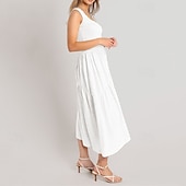 abordables Robes de Diplôme-Femmes Robe Midi Robe de remise des diplômes Robe Décontractée Robe trapèze Robe d&#039;été Élégant Occasionnel Vacances Quotidien Date Coupe régulière Uni Sans manches Col Rond Noir Blanche Vert Claire