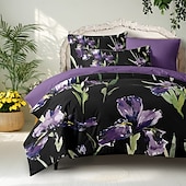 billige 100% bomull-lilla sort floral serie dynetrekk sett king queen size 3-delt sett mikrofiber sengetøysett perfekt for morsdagsgave supermyk hudvennlig langvarig