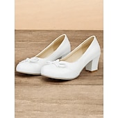 preiswerte 1950er Jahre-Damen Absätze Retro Arbeit Täglich Schleife Blockabsatz Runde Zehe Elegant Vintage Kuschelig PU Halbschuhe Mandelfarben Schwarz Weiß