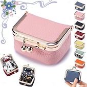 cheap Jewelry &amp; Cosmetic Storage-Genuine Leather Mini Jewelry Box, Portable Vintage-inspired Genuine Leather Coin Purse Jewelry Case with Kiss Lock, Mini Travel Ring Box for Women for Earring/Ring/Necklace/Bracelet