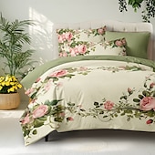 baratos 100% algodão-Conjunto de capa de edredom com padrão floral, conjunto de edredom estampado, conjuntos de cama de algodão com fronha envelope, decoração de quarto, capa de edredom king queen