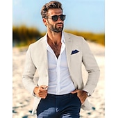 abordables Blazer en lin-Blazer en lin pour hommes veste de sport mode décontractée été unis blazer bleu poussiéreux gris clair bleu foncé coupe ajustée à simple boutonnage un bouton
