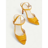 cheap 1980s-Women&#039;s Yellow Croc-Embossed Stiletto Heels with Ankle Strap and Open Toe - Elegant Party Shoes for Formal Occasions and Evening Wear
