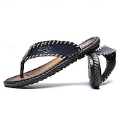 abordables Sandalias de vestir-Chanclas vintage de piel sintética marrón para hombre: sandalias de verano con punta abierta hechas a mano con suela antideslizante para playa, viajes y uso informal