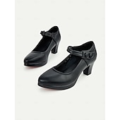 olcso Block Heels-női fekete magassarkú mary jane pumpák - kerek orr, stílusos bokapánt gombos részletekkel, tökéletes irodai vagy hétköznapi viselethez