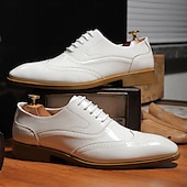 cheap Formal-Men&#039;s Multicolor Patent Leather Oxford Shoes – Wingtip Brogue Design, Formal Lace-Up Dress Shoes for Weddings and Business Events
