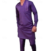economico Vestaglie-Per uomo loungewear Camicia da notte Completi 1 set Liscio Moda Comoda Interni Giornaliero Poliestere Traspirante A V Manica lunga Primavera Autunno Viola