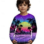 voordelige Jongens 3D Visie &amp; Geometrie-Jongens 3D Grafisch Kokosnootboom T-shirt Lange mouw Lente Herfst Modieus Basic Kinderen 4-12 jaar Strakke ronde hals Buiten Casual Dagelijks Normale pasvorm