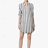 preiswerte Blusenkleider-Damen Minikleid blusenkleid Casual kleid Sommerkleid Stilvoll Brautkleider schlicht Urlaub Täglich Verabredung Regular Fit Streifen Langarm V Ausschnitt Schwarz Rosa Blau Khaki Sommer Frühling