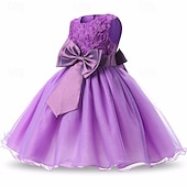 abordables Robes à Fleurs pour Filles-Robe de Demoiselle d&#039;Honneur Fille enfants Fille Robe de princesse Utilisation Mariage Soirée Elégant Magnifique Maille Couleur unie Sans Manches Col Ras du Cou Blanche Rose Claire 4 ans et +