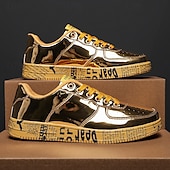 economico Casuale-sneakers da uomo in metallo dorato con suola stampata - scarpe casual eleganti per feste, streetwear e ballo