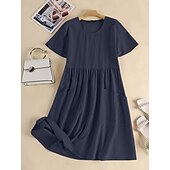 economico abiti stampati in cotone e lino-Per donna Abito Midi Abito Lungo Maxi Abito Abiti in cotone e lino Elegante Essenziale Casual Vacanza Feste Lavoro Vestibilità regolare Semplice Manica Corta Girocollo Rosa Marrone chiaro Cachi Blu