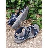 abordables Sandales Confort-sandales de sport bleues pour femmes avec sangles réglables et motif géométrique – chaussures de marche d&#039;extérieur confortables pour la randonnée, les voyages et les vêtements décontractés
