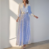 cheap Mom&#039;s Jumpsuits-Jumpsuits Mother of the Bride  Formal Elegant V Neck Floor Length Sequined Long Sleeve with Sequin Solid Color 2025