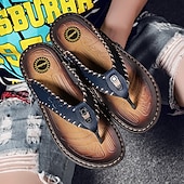 abordables Sandalias de vestir-Chanclas vintage de piel sintética marrón para hombre: sandalias de verano con punta abierta hechas a mano con suela antideslizante para playa, viajes y uso informal