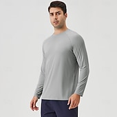 cheap Basic T shirts-Men&#039;s Sun Protection T-shirts Tee Long Sleeve Crew Neck Summer Spring Solid Color Active Crewneck Sports &amp; Outdoor Fishing Light Blue Black White Top Tee for Men