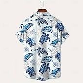 cheap Ocean Print-Men&#039;s Turtles Sea Creatures Summer Hawaiian Shirt Button Up Shirt Short Sleeve Hawaiian Resort Vacation Holiday Beach Wear Summer Spring Turndown Collared Shirts Blue