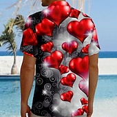 preiswerte Bedruckte Herrenhemden-Valentinstag Herren Herz Liebe Farbverlauf Hemd Knopfhemd Kurzarm Modisch lässig Urlaub Geschenk Festtage Sommer Herbst Umlegekragen 3D-Druck Violett Dunkelrot Blau 1# Rote Helles Schwarz