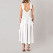 abordables Robes de Diplôme-Femmes Robe Midi Robe de remise des diplômes Robe Décontractée Robe trapèze Robe d&#039;été Élégant Occasionnel Vacances Quotidien Date Coupe régulière Uni Sans manches Col Rond Noir Blanche Vert Claire