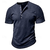 Χαμηλού Κόστους Casual Tee Henley-100% βαμβακερό ανδρικό μπλουζάκι henley κοντομάνικο μονόχρωμο απλό κουμπιά κλασικού στυλ henley casual καθημερινά καλοκαιρινή άνοιξη  &amp; φθινόπωρο μαύρο λευκό γαλάζιο μπλουζάκι henley