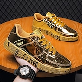 economico Casuale-sneakers da uomo in metallo dorato con suola stampata - scarpe casual eleganti per feste, streetwear e ballo