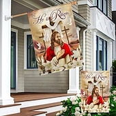 abordables Banderas de Jardín, Banner-Bandera de Jardín 12x18 Pulgadas Decoraciones al Aire Libre Bienvenida Bandera de Jardín Patio Bandera Cruz Jesús Bandera de Jardín Doble Cara Banderas al Aire Libre 1pc