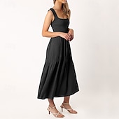 abordables Robes de Diplôme-Femmes Robe Midi Robe de remise des diplômes Robe Décontractée Robe trapèze Robe d&#039;été Élégant Occasionnel Vacances Quotidien Date Coupe régulière Uni Sans manches Col Rond Noir Blanche Vert Claire