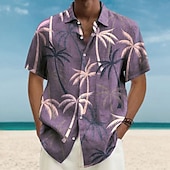 voordelige Tropische planten-Voor heren Kokosnootboom Tropische planten Overhemd Hawaiiaans overhemd Aloha-shirt Korte Mouw Overhemd Strijkijzer Modieus Streetwear Ontwerper Buiten Straat Casual blauw Paars Bruin S M L
